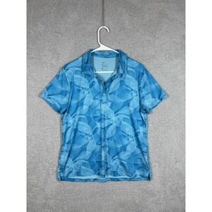 Nike Women's Dri-FIT UV Fairway Floral Print Golf Shirt Polo Blue‎ Size L